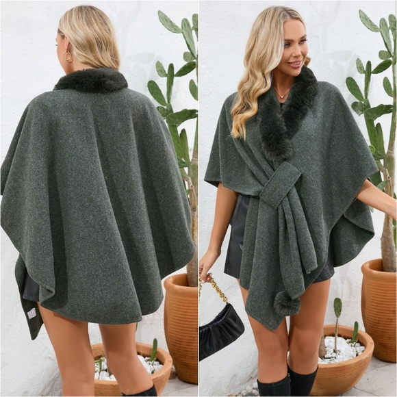 Josie Luxe Open Front Poncho - Black - Picture 3 of 9
